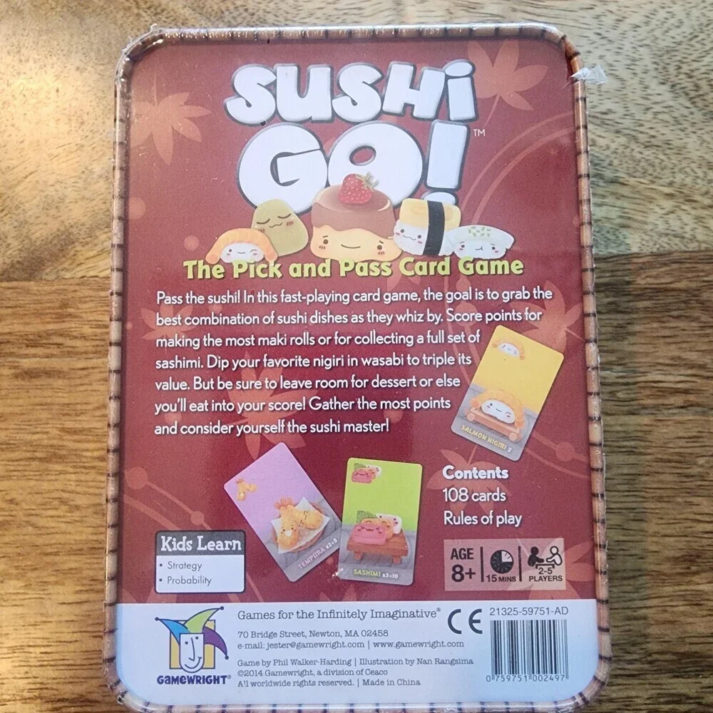 Gamewright Sushi Go! The Pick And Pass Card Game Tin Ages 8+ 2-5 New Sealed